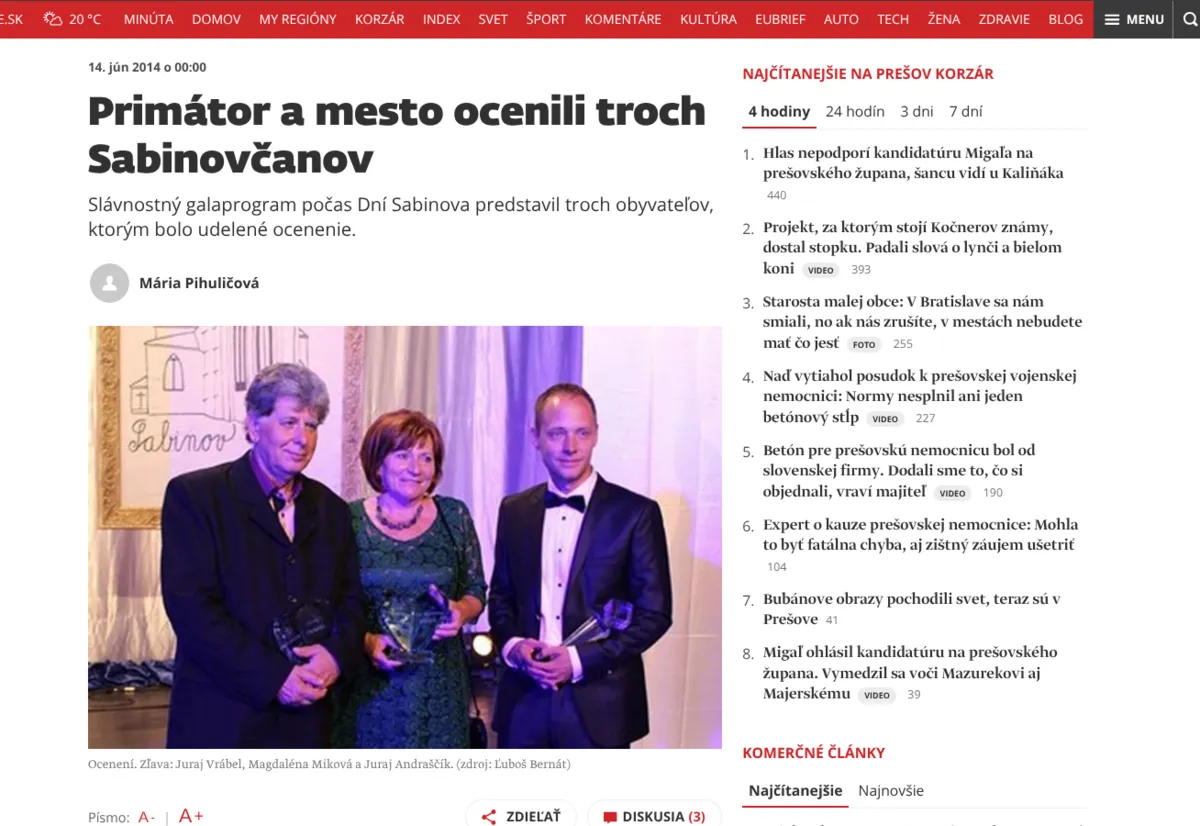 City of Sabinov Award 2014
